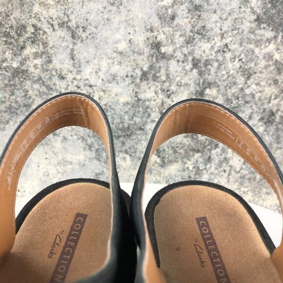 Clarks Women's Size 9.5M Reely Juno Black Leather 3 Strap Wedge Heel Sandals - Picture 4 of 16